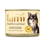 Lumi Beautiful Nutrition Chicken collagen pâté wet dog food can on a white background. Made in New Zealand from 100% New Zealand Chicken, Organs, Broth and Egg White.